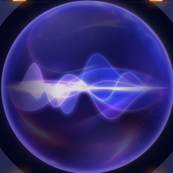 Glowing voice waveform inside a violet sphere